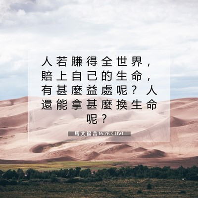 Picture 07 - 馬 太 福 音 16:26 CUVT - 人 若 賺 得 全 世 界 ， 賠 上 自 己 - Bible Verse Picture