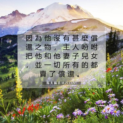 Picture 07 - 馬 太 福 音 18:25 CUVT - 因 為 他 沒 有 甚 麼 償 還 之 物 ， - Bible Verse Picture