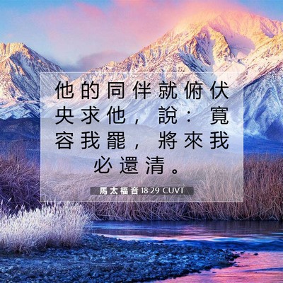 Picture 07 - 馬 太 福 音 18:29 CUVT - 他 的 同 伴 就 俯 伏 央 求 他 ， 說 - Bible Verse Picture