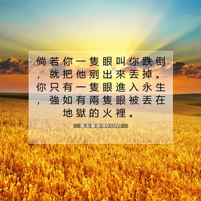 Picture 07 - 馬 太 福 音 18:9 CUVT - 倘 若 你 一 隻 眼 叫 你 跌 倒 ， 就 - Bible Verse Picture
