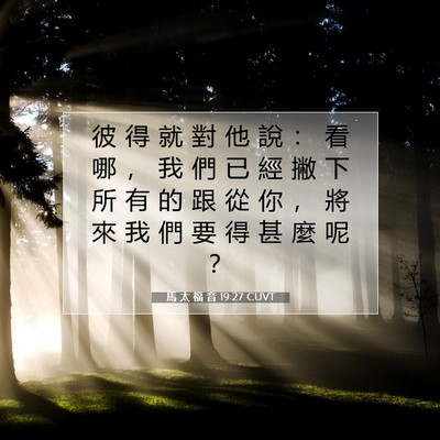 Picture 07 - 馬 太 福 音 19:27 CUVT - 彼 得 就 對 他 說 ： 看 哪 ， 我 們 - Bible Verse Picture