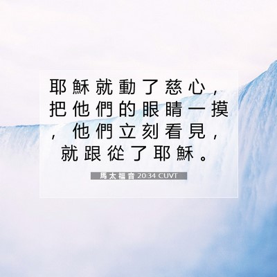 Picture 07 - 馬 太 福 音 20:34 CUVT - 耶 穌 就 動 了 慈 心 ， 把 他 們 的 - Bible Verse Picture