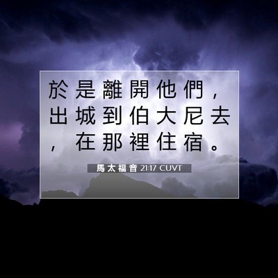 Picture 07 - 馬 太 福 音 21:17 CUVT - 於 是 離 開 他 們 ， 出 城 到 伯 大 - Bible Verse Picture