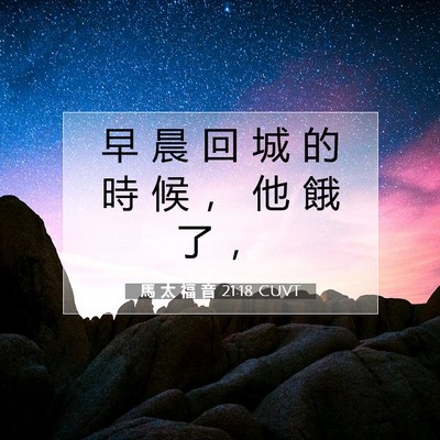 Picture 07 - 馬 太 福 音 21:18 CUVT - 早 晨 回 城 的 時 候 ， 他 餓 了 - Bible Verse Picture