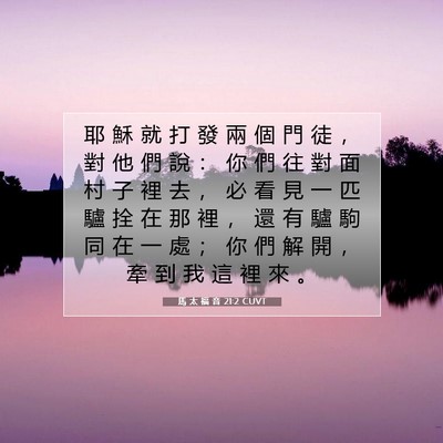 Picture 07 - 馬 太 福 音 21:2 CUVT - 耶 穌 就 打 發 兩 個 門 徒 ， 對 他 - Bible Verse Picture