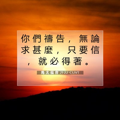 Picture 07 - 馬 太 福 音 21:22 CUVT - 你 們 禱 告 ， 無 論 求 甚 麼 ， 只 - Bible Verse Picture