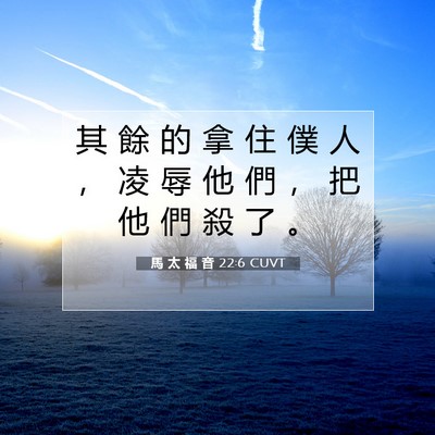 Picture 07 - 馬 太 福 音 22:6 CUVT - 其 餘 的 拿 住 僕 人 ， 凌 辱 他 們 - Bible Verse Picture