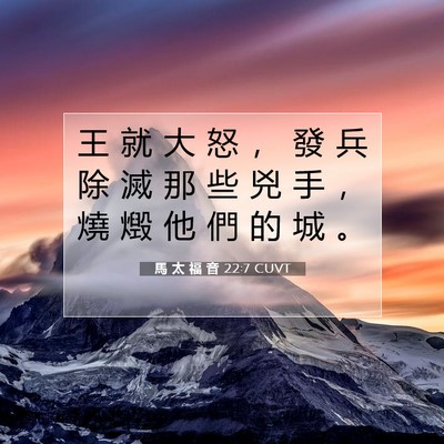 Picture 07 - 馬 太 福 音 22:7 CUVT - 王 就 大 怒 ， 發 兵 除 滅 那 些 兇 - Bible Verse Picture