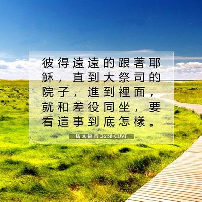 Picture 07 - 馬 太 福 音 26:58 CUVT - 彼 得 遠 遠 的 跟 著 耶 穌 ， 直 到 - Bible Verse Picture