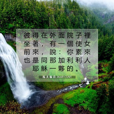Picture 07 - 馬 太 福 音 26:69 CUVT - 彼 得 在 外 面 院 子 裡 坐 著 ， 有 - Bible Verse Picture