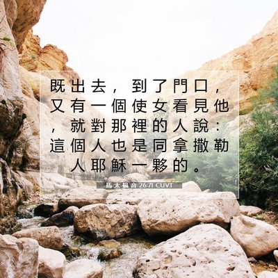 Picture 07 - 馬 太 福 音 26:71 CUVT - 既 出 去 ， 到 了 門 口 ， 又 有 一 - Bible Verse Picture