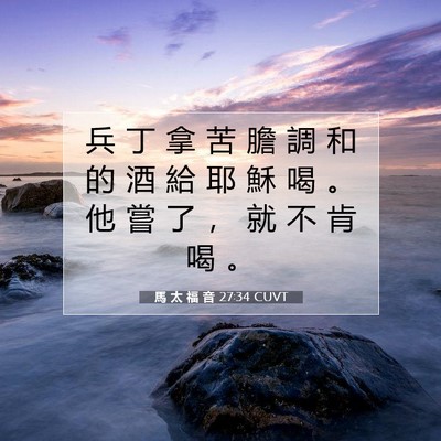 Picture 07 - 馬 太 福 音 27:34 CUVT - 兵 丁 拿 苦 膽 調 和 的 酒 給 耶 穌 - Bible Verse Picture
