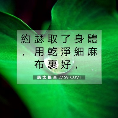 Picture 07 - 馬 太 福 音 27:59 CUVT - 約 瑟 取 了 身 體 ， 用 乾 淨 細 麻 - Bible Verse Picture