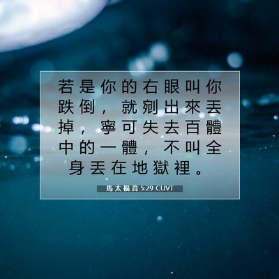 Picture 07 - 馬 太 福 音 5:29 CUVT - 若 是 你 的 右 眼 叫 你 跌 倒 ， 就 - Bible Verse Picture