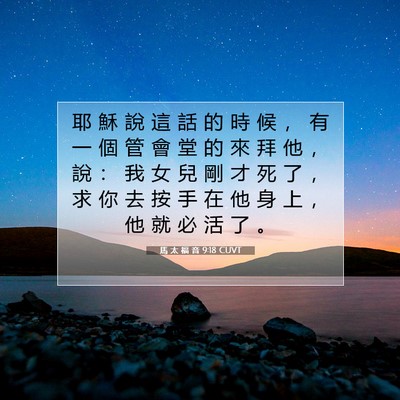 Picture 07 - 馬 太 福 音 9:18 CUVT - 耶 穌 說 這 話 的 時 候 ， 有 一 個 - Bible Verse Picture