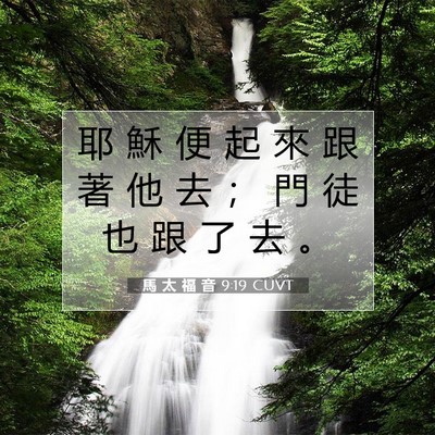 Picture 07 - 馬 太 福 音 9:19 CUVT - 耶 穌 便 起 來 跟 著 他 去 ； 門 徒 - Bible Verse Picture