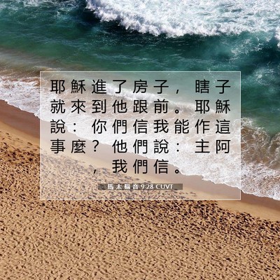 Picture 07 - 馬 太 福 音 9:28 CUVT - 耶 穌 進 了 房 子 ， 瞎 子 就 來 到 - Bible Verse Picture