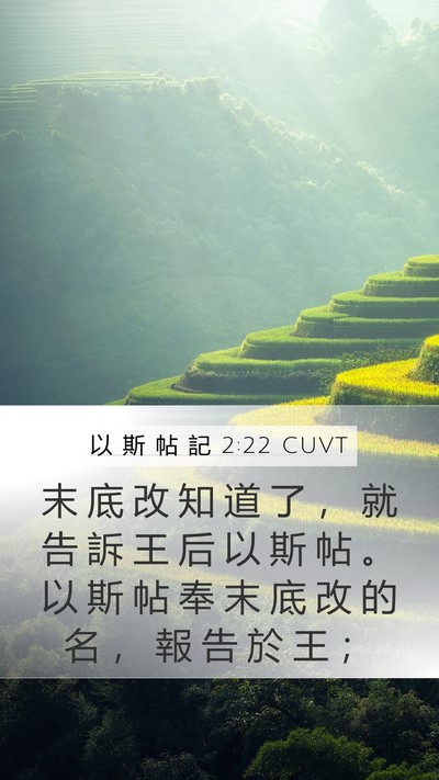 以 斯 帖 記 2:22 CUVT Mobile Phone Wallpaper - 末 底 改 知 道 了 ， 就 告 訴 王 后 - Mobile Bible Verse Wallpaper