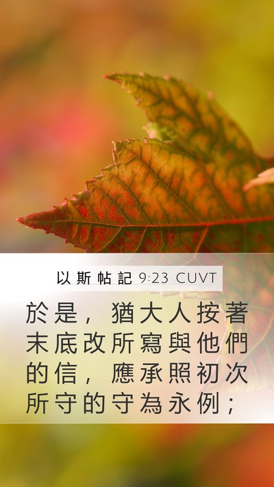 以 斯 帖 記 9:23 CUVT Mobile Phone Wallpaper - 於 是 ， 猶 大 人 按 著 末 底 改 所 - Mobile Bible Verse Wallpaper