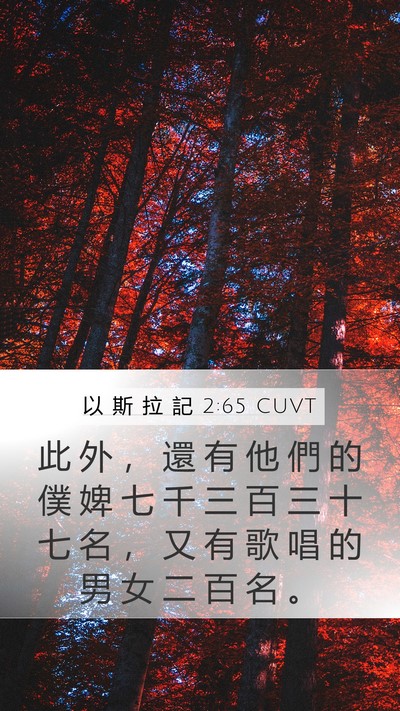 以 斯 拉 記 2:65 CUVT Mobile Phone Wallpaper - 此 外 ， 還 有 他 們 的 僕 婢 七 千 - Mobile Bible Verse Wallpaper