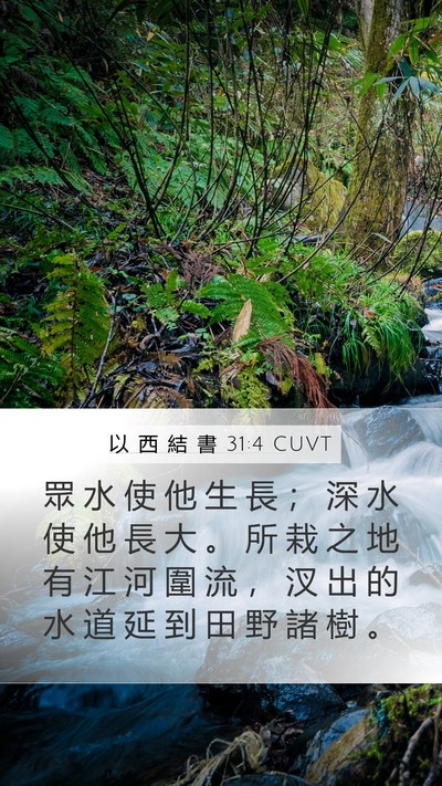 以 西 結 書 31:4 CUVT Mobile Phone Wallpaper - 眾 水 使 他 生 長 ； 深 水 使 他 長 - Mobile Bible Verse Wallpaper