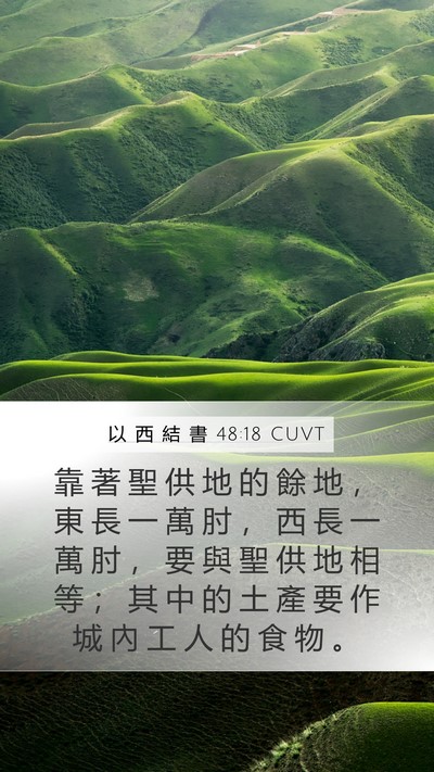 以 西 結 書 48:18 CUVT Mobile Phone Wallpaper - 靠 著 聖 供 地 的 餘 地 ， 東 長 一 - Mobile Bible Verse Wallpaper