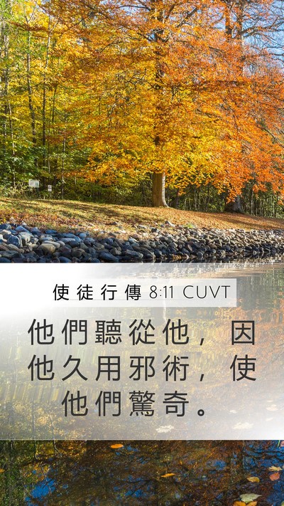 使 徒 行 傳 8:11 CUVT Mobile Phone Wallpaper - 他 們 聽 從 他 ， 因 他 久 用 邪 術 - Mobile Bible Verse Wallpaper