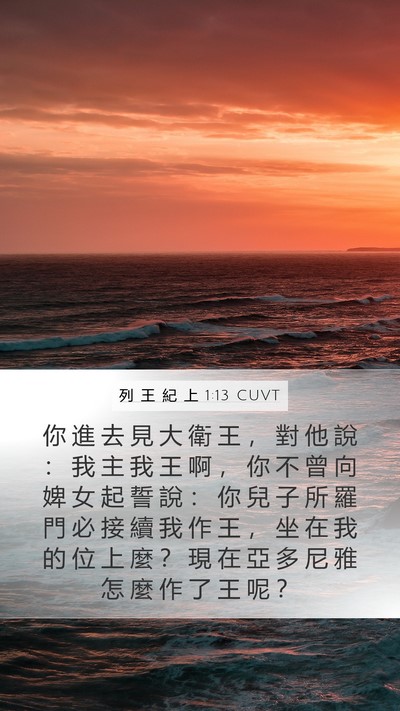 列 王 紀 上 1:13 CUVT Mobile Phone Wallpaper - 你 進 去 見 大 衛 王 ， 對 他 說 ： - Mobile Bible Verse Wallpaper