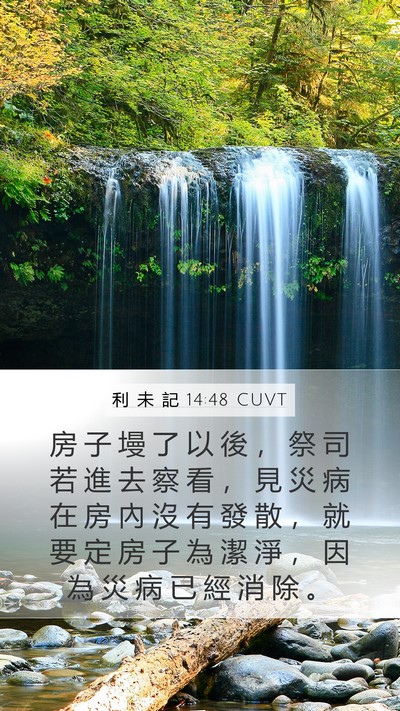 利 未 記 14:48 CUVT Mobile Phone Wallpaper - 房 子 墁 了 以 後 ， 祭 司 若 進 去 - Mobile Bible Verse Wallpaper