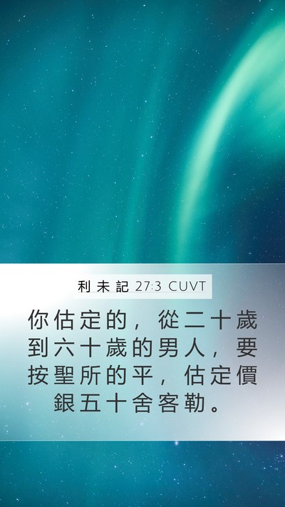 利 未 記 27:3 CUVT Mobile Phone Wallpaper - 你 估 定 的 ， 從 二 十 歲 到 六 十 - Mobile Bible Verse Wallpaper
