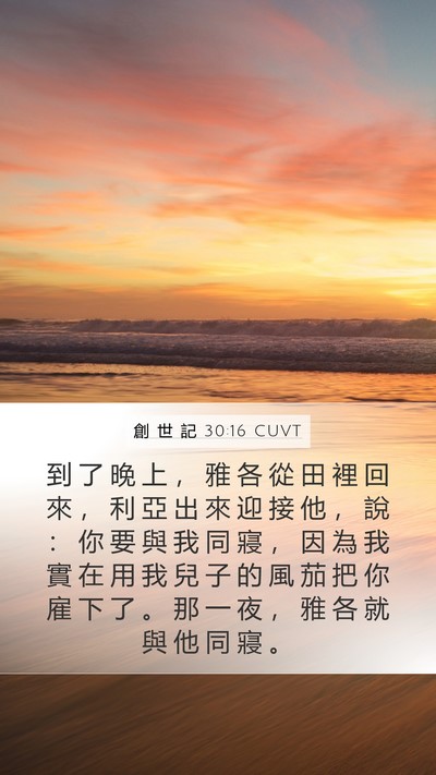 創 世 記 30:16 CUVT Mobile Phone Wallpaper - 到 了 晚 上 ， 雅 各 從 田 裡 回 來 - Mobile Bible Verse Wallpaper