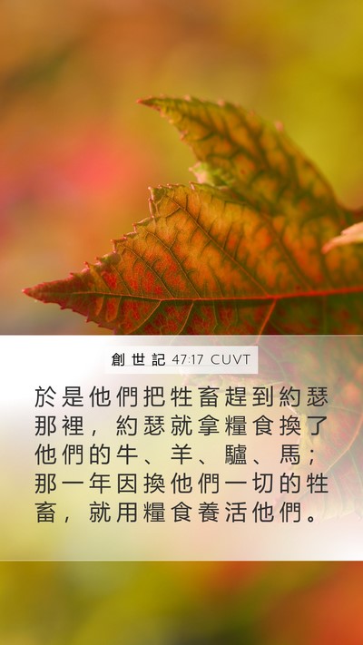 創 世 記 47:17 CUVT Mobile Phone Wallpaper - 於 是 他 們 把 牲 畜 趕 到 約 瑟 那 - Mobile Bible Verse Wallpaper
