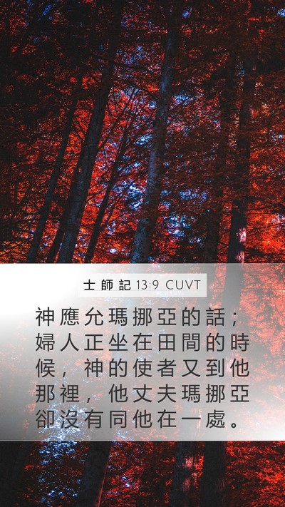士 師 記 13:9 CUVT Mobile Phone Wallpaper - 神 應 允 瑪 挪 亞 的 話 ； 婦 人 正 - Mobile Bible Verse Wallpaper