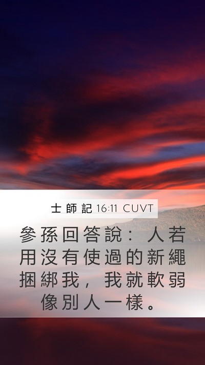 士 師 記 16:11 CUVT Mobile Phone Wallpaper - 參 孫 回 答 說 ： 人 若 用 沒 有 使 - Mobile Bible Verse Wallpaper