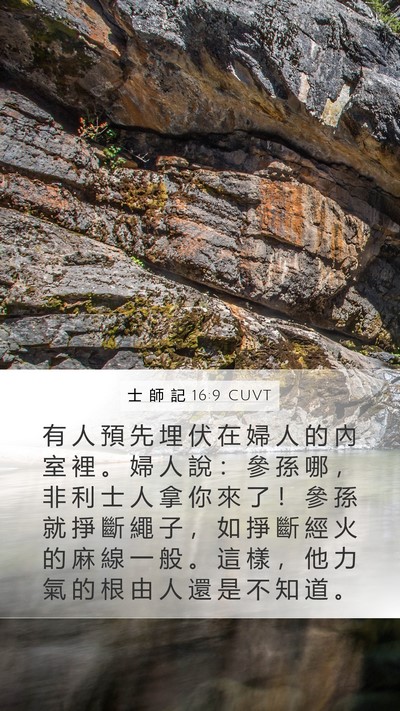 士 師 記 16:9 CUVT Mobile Phone Wallpaper - 有 人 預 先 埋 伏 在 婦 人 的 內 室 - Mobile Bible Verse Wallpaper