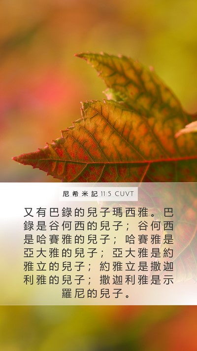 尼 希 米 記 11:5 CUVT Mobile Phone Wallpaper - 又 有 巴 錄 的 兒 子 瑪 西 雅 。 巴 - Mobile Bible Verse Wallpaper
