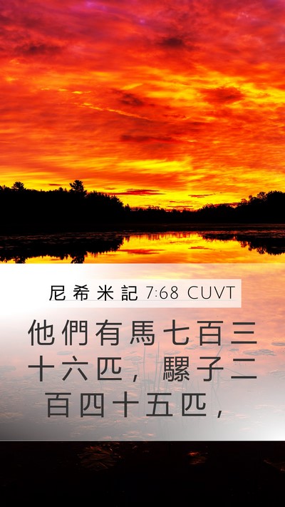 尼 希 米 記 7:68 CUVT Mobile Phone Wallpaper - 他 們 有 馬 七 百 三 十 六 匹 ， 騾 - Mobile Bible Verse Wallpaper