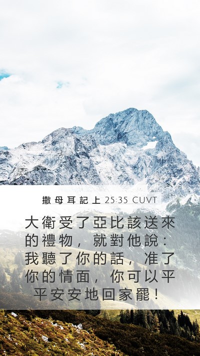 撒 母 耳 記 上 25:35 CUVT Mobile Phone Wallpaper - 大 衛 受 了 亞 比 該 送 來 的 禮 物 - Mobile Bible Verse Wallpaper