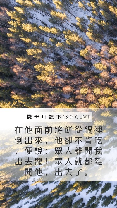 撒 母 耳 記 下 13:9 CUVT Mobile Phone Wallpaper - 在 他 面 前 將 餅 從 鍋 裡 倒 出 來 - Mobile Bible Verse Wallpaper
