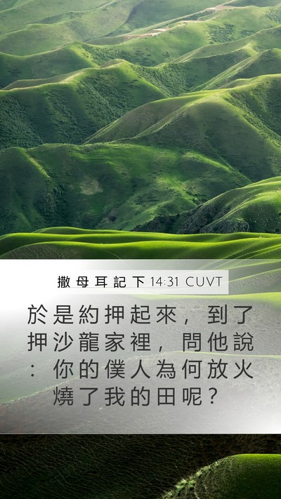 撒 母 耳 記 下 14:31 CUVT Mobile Phone Wallpaper - 於 是 約 押 起 來 ， 到 了 押 沙 龍 - Mobile Bible Verse Wallpaper