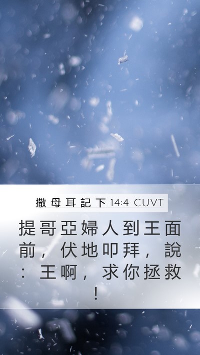 撒 母 耳 記 下 14:4 CUVT Mobile Phone Wallpaper - 提 哥 亞 婦 人 到 王 面 前 ， 伏 地 - Mobile Bible Verse Wallpaper