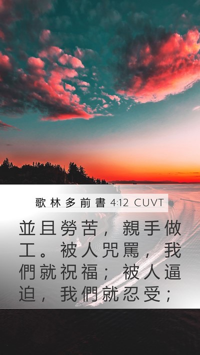 歌 林 多 前 書 4:12 CUVT Bible Verse Image