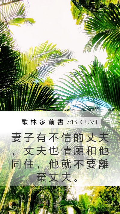 歌 林 多 前 書 7:13 CUVT Mobile Phone Wallpaper - 妻 子 有 不 信 的 丈 夫 ， 丈 夫 也 - Mobile Bible Verse Wallpaper