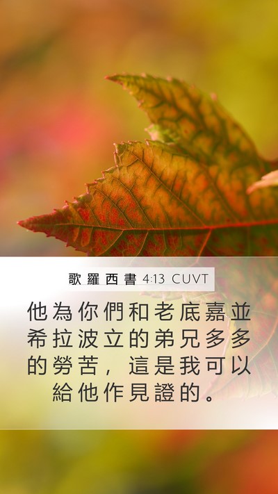 歌 羅 西 書 4:13 CUVT Mobile Phone Wallpaper - 他 為 你 們 和 老 底 嘉 並 希 拉 波 - Mobile Bible Verse Wallpaper
