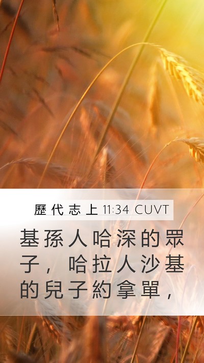 歷 代 志 上 11:34 CUVT Mobile Phone Wallpaper - 基 孫 人 哈 深 的 眾 子 ， 哈 拉 人 - Mobile Bible Verse Wallpaper