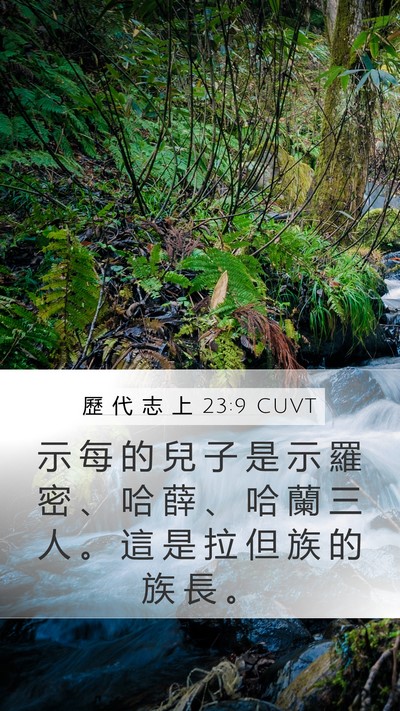 歷 代 志 上 23:9 CUVT Mobile Phone Wallpaper - 示 每 的 兒 子 是 示 羅 密 、 哈 薛 - Mobile Bible Verse Wallpaper