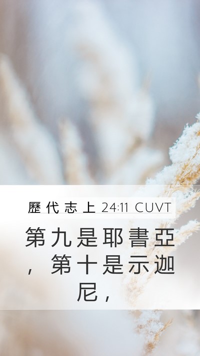 歷 代 志 上 24:11 CUVT Mobile Phone Wallpaper - 第 九 是 耶 書 亞 ， 第 十 是 示 迦 - Mobile Bible Verse Wallpaper