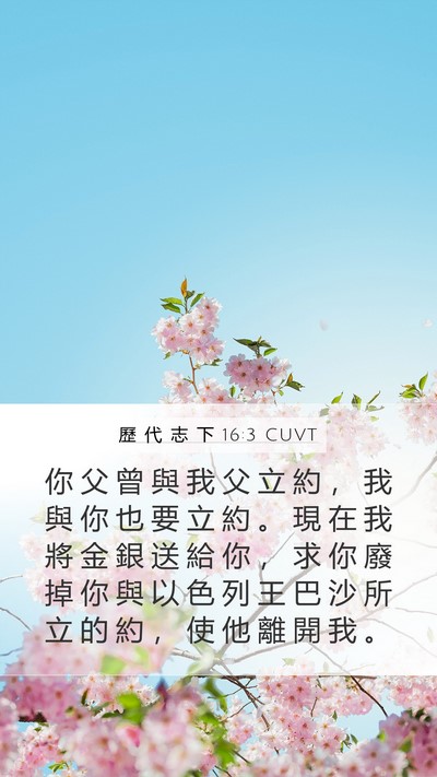 歷 代 志 下 16:3 CUVT Mobile Phone Wallpaper - 你 父 曾 與 我 父 立 約 ， 我 與 你 - Mobile Bible Verse Wallpaper