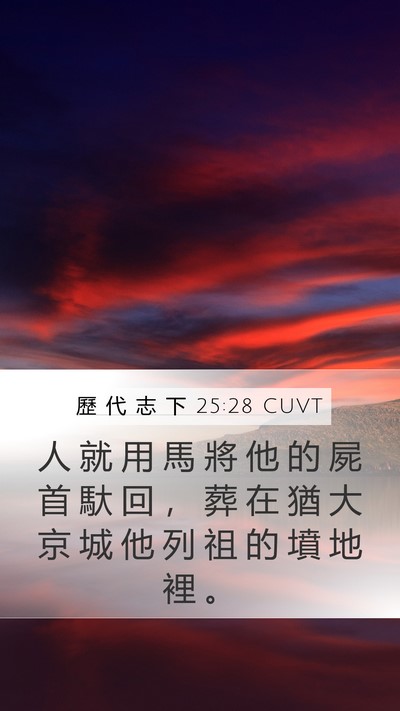 歷 代 志 下 25:28 CUVT Mobile Phone Wallpaper - 人 就 用 馬 將 他 的 屍 首 馱 回 ， - Mobile Bible Verse Wallpaper