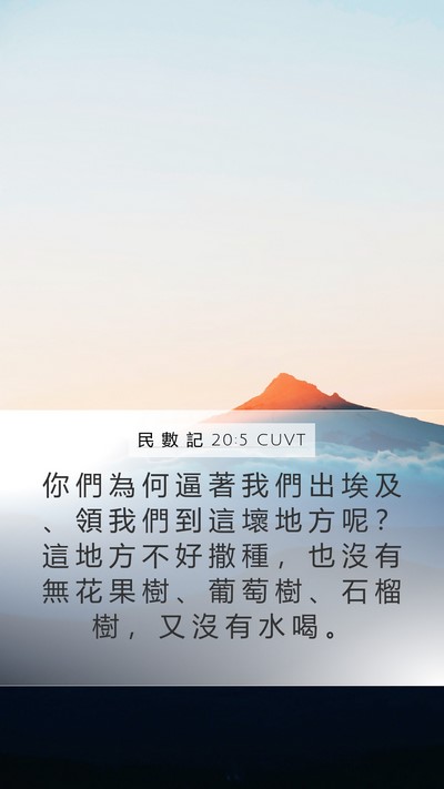 民 數 記 20:5 CUVT Mobile Phone Wallpaper - 你 們 為 何 逼 著 我 們 出 埃 及 、 - Mobile Bible Verse Wallpaper